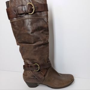 Pikolinos Brujas Brown Leather Slouch Knee High Boots Zip Women's 7.5 38